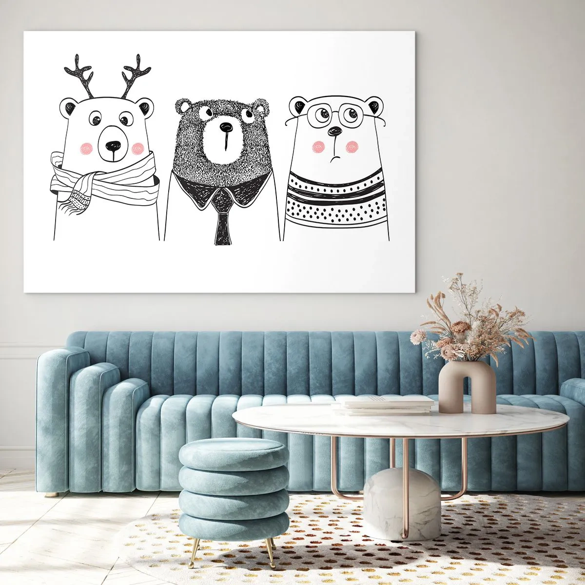 Glass picture - One Teddy, Two Teddies, Three Teddies - 120x80 cm