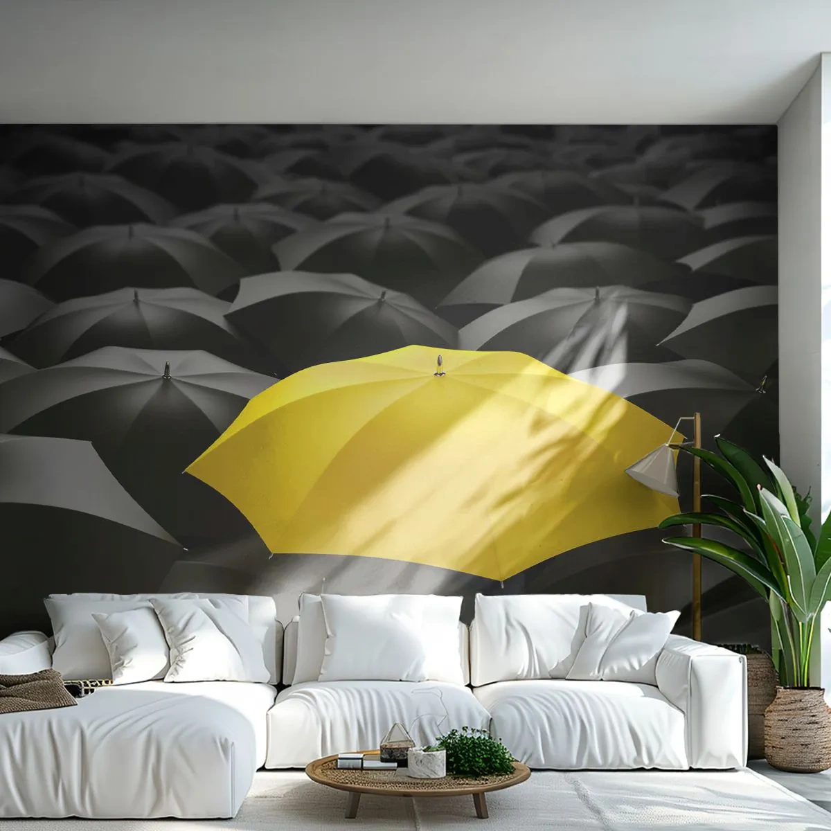 Photo Wallpaper Premium Sand - Goodbye Sadness - Yellow Umbrellas, Graphics, Concept - 500x350 cm