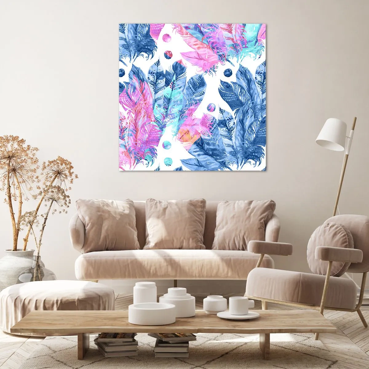 Canvas picture - Pink and Blue Plumes - 50x50 cm