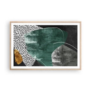 Poster in light oak frame - Colourful Abstract with a Golden Petal - 91x61 cm