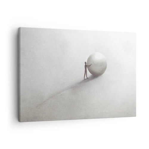 Canvas picture - A minimalist figure with a ball on a light, monochromatic background. - 70x50cm - Game of Life - Modern wall decoration for the living room and bedroom ARTTOR