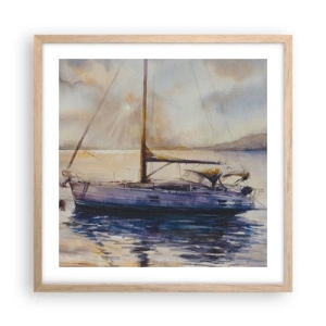 Poster in light oak frame - Evening in Harbour - 50x50 cm
