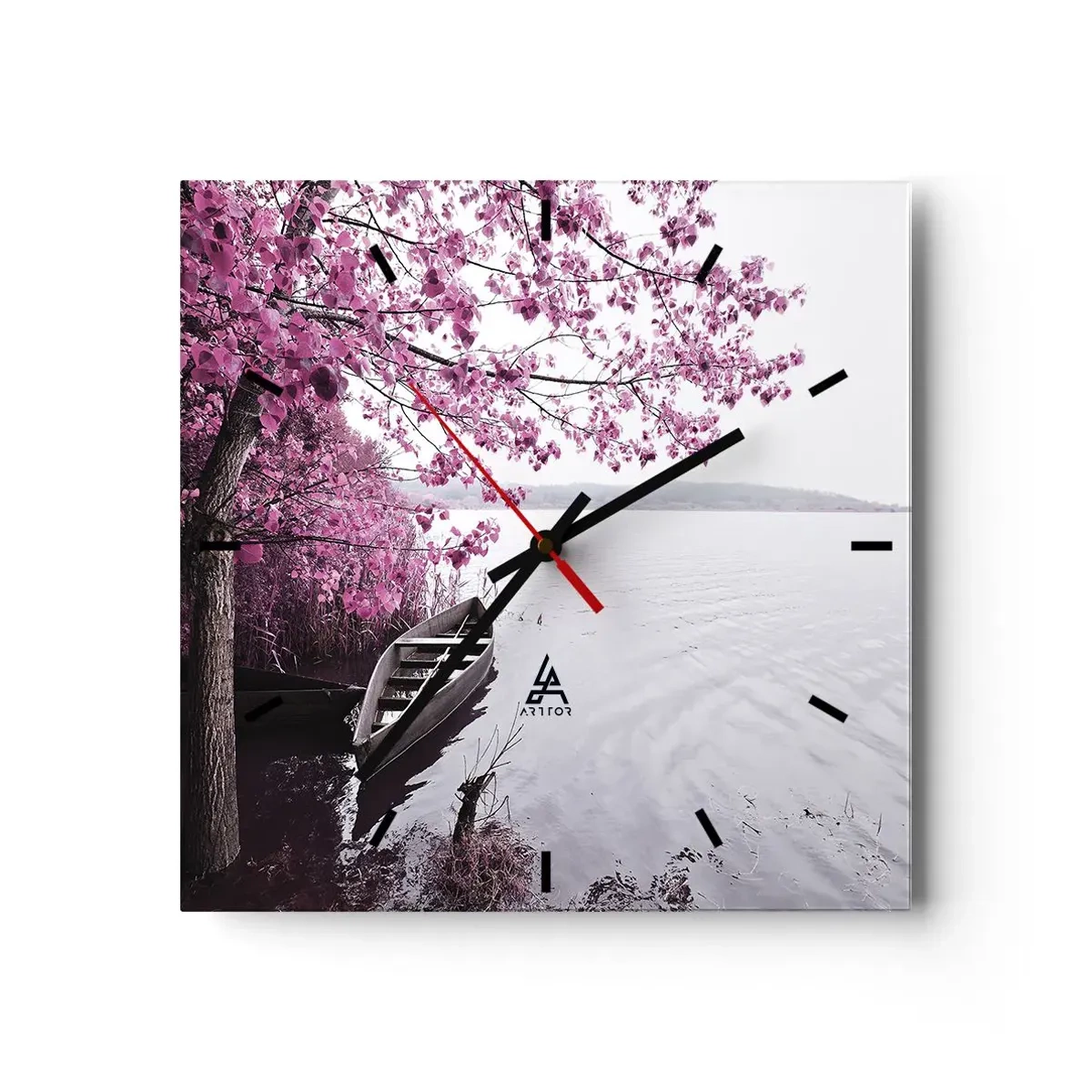 Wall clock - Clock on glass - In Pink Silence - 30x30 cm