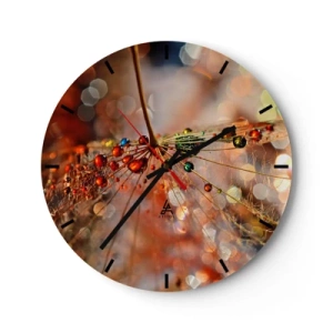 Wall clock - Clock on glass - Dewdrops on spiderweb in the morning light - 30x30cm - Strung on a Spider's Web - Modern wall decoration for the living room, kitchen, and bedroom ARTTOR