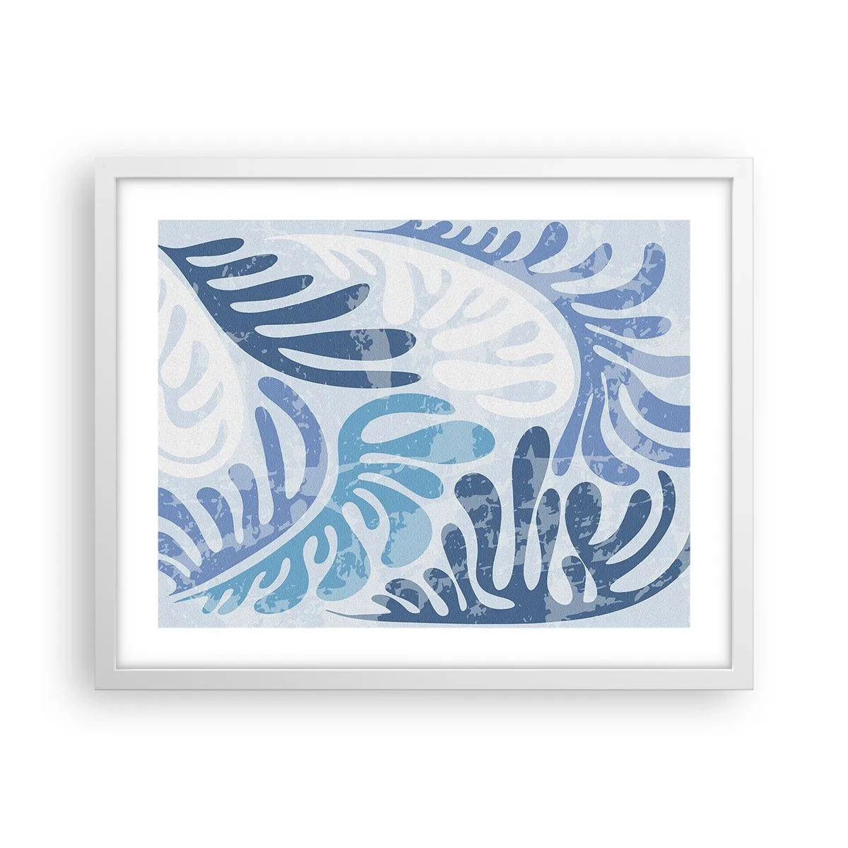 Poster in white frmae - Blue Ferns - 50x40 cm