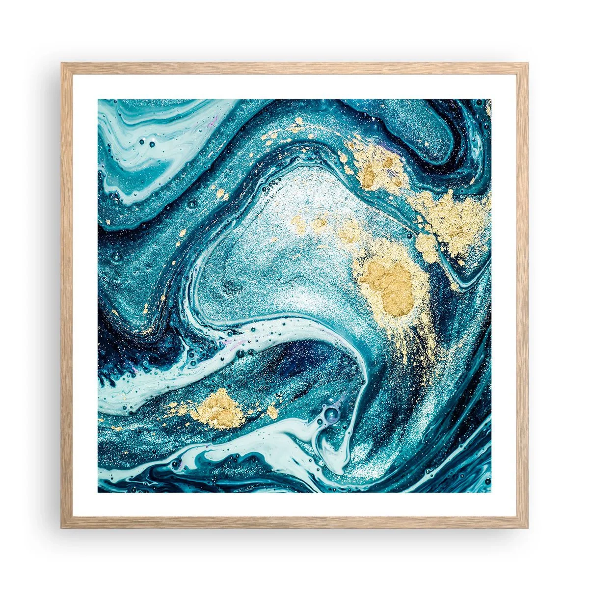 Poster in light oak frame - Blue Whirl - 60x60 cm