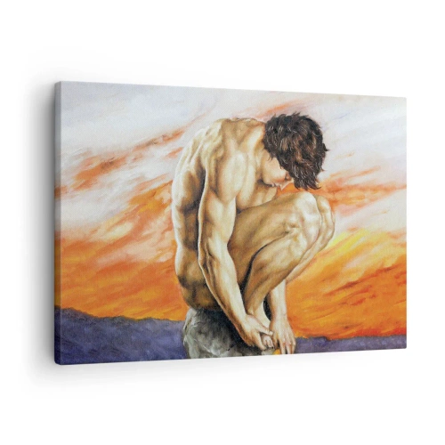 Canvas picture - A man lost in thought against the backdrop of a sunset - 70x50cm - Submerged in Himself - Modern wall decoration for the living room and bedroom ARTTOR