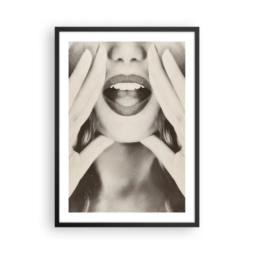 Poster in black frame - Artistic close-up of lips in monochrome style - 50x70cm - Coming! - Modern wall decoration for the living room and bedroom ARTTOR