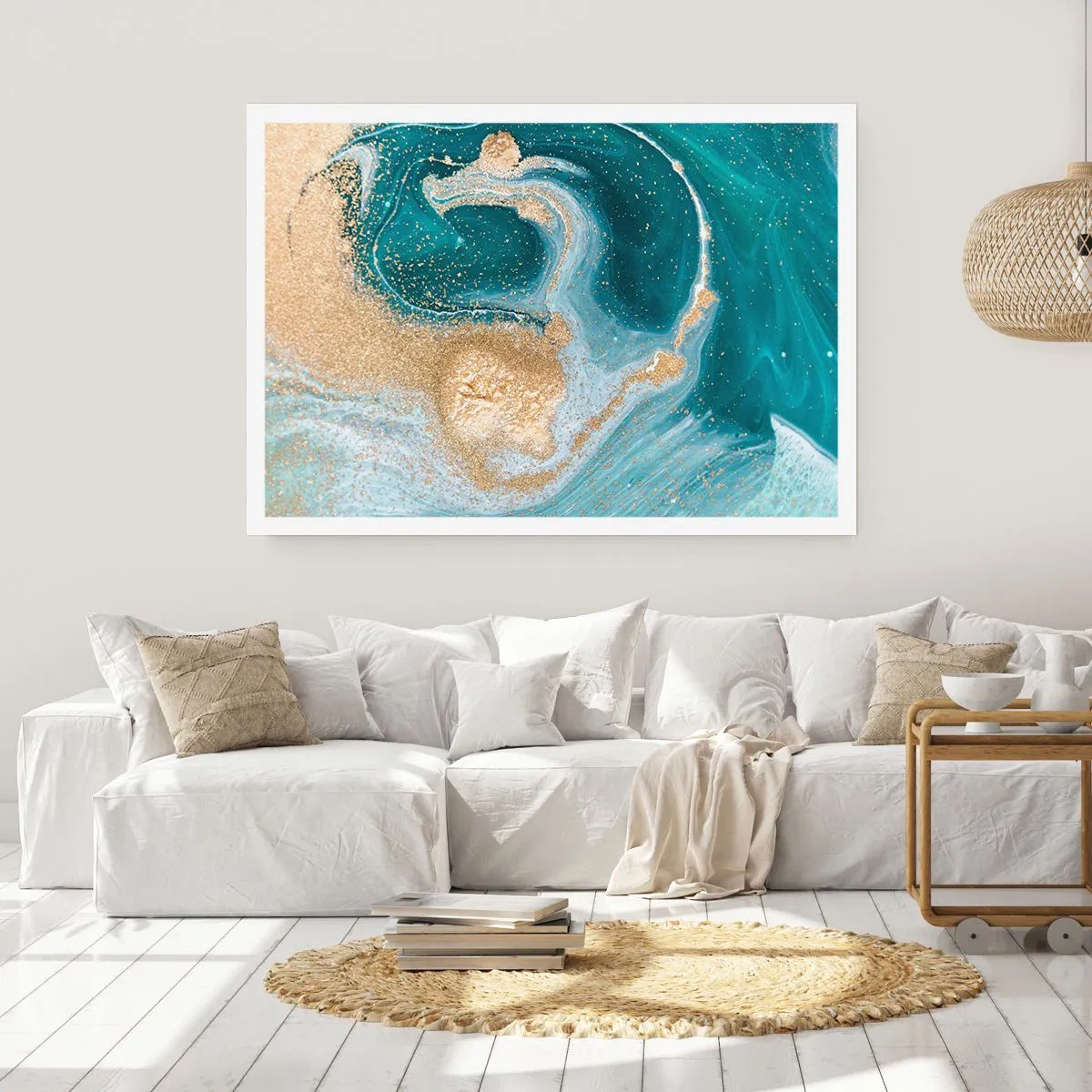 Poster - Swirl of Gold and Turquiose - 70x50 cm