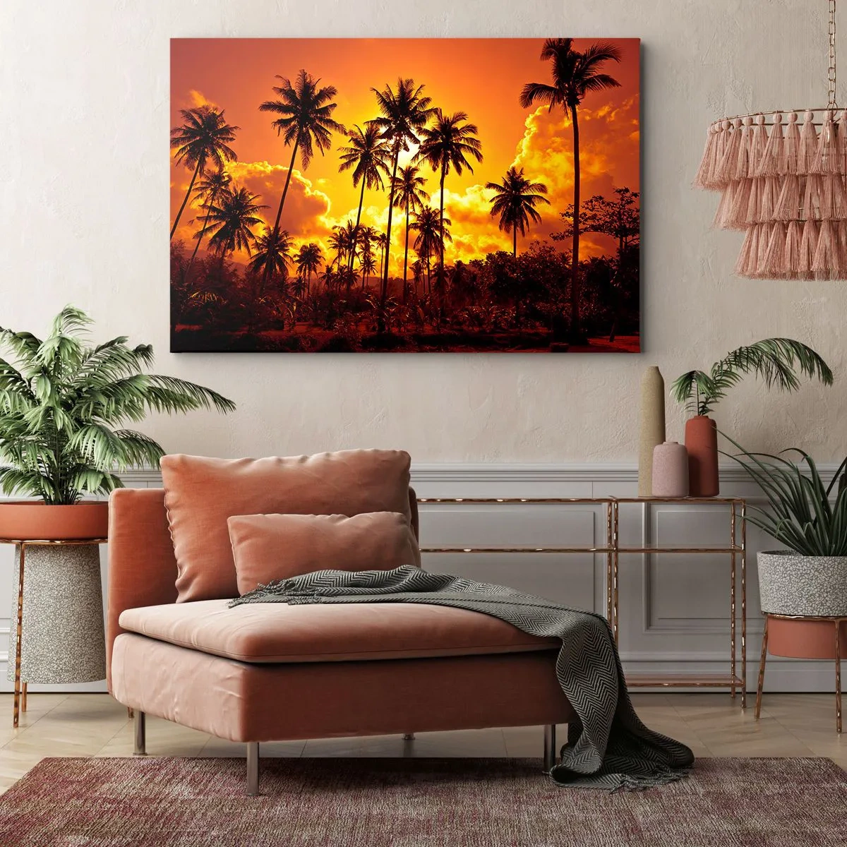 Canvas picture - Palm trees against a golden sky during a tropical sunset - 70x50cm - Blazing Sun - Modern wall decoration for the living room and bedroom ARTTOR