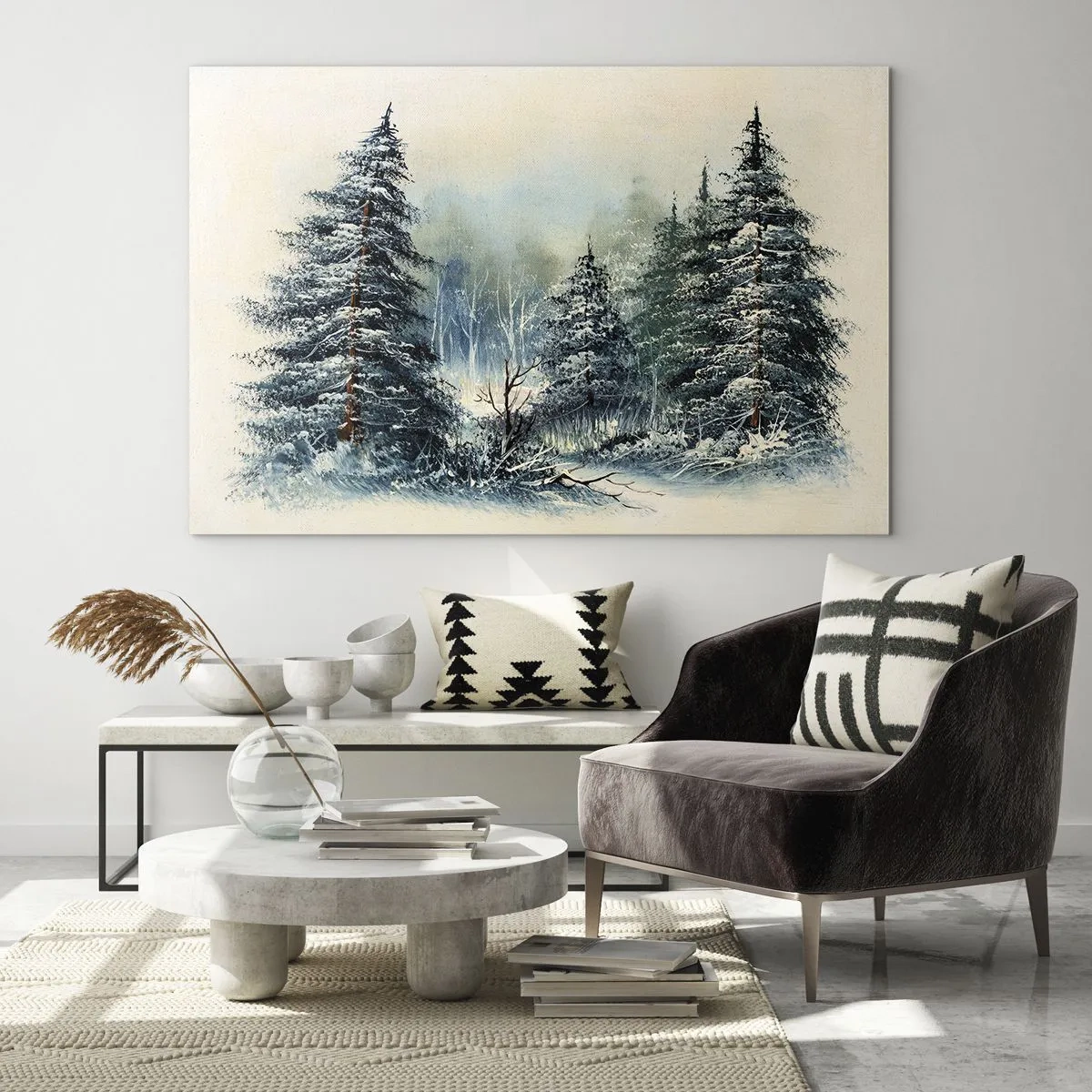 Glass picture - Winter forest with snow-covered trees against the sky - 70x50cm - Ready for Christmas - Modern wall decoration for the living room and bedroom ARTTOR