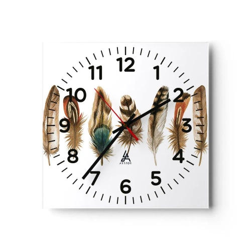 Wall clock - Clock on glass - Feather Variation - 30x30 cm