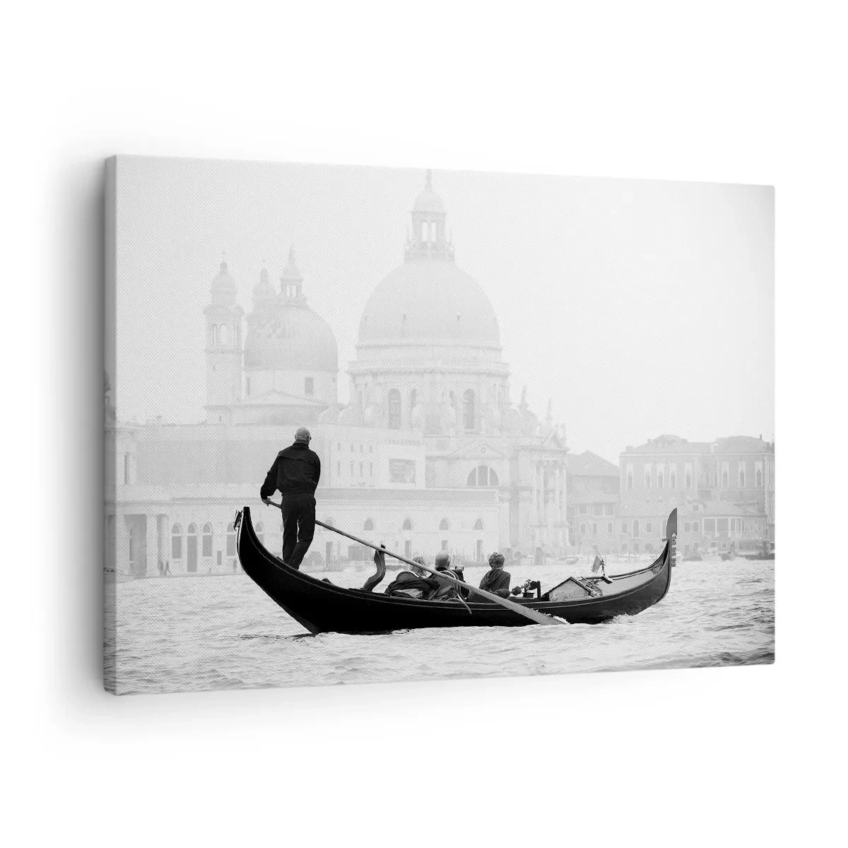 Canvas picture - A gondola with the basilica in the background in black and white - 70x50cm - Journey to the Origin of Beauty - Modern wall decoration for the living room and bedroom ARTTOR
