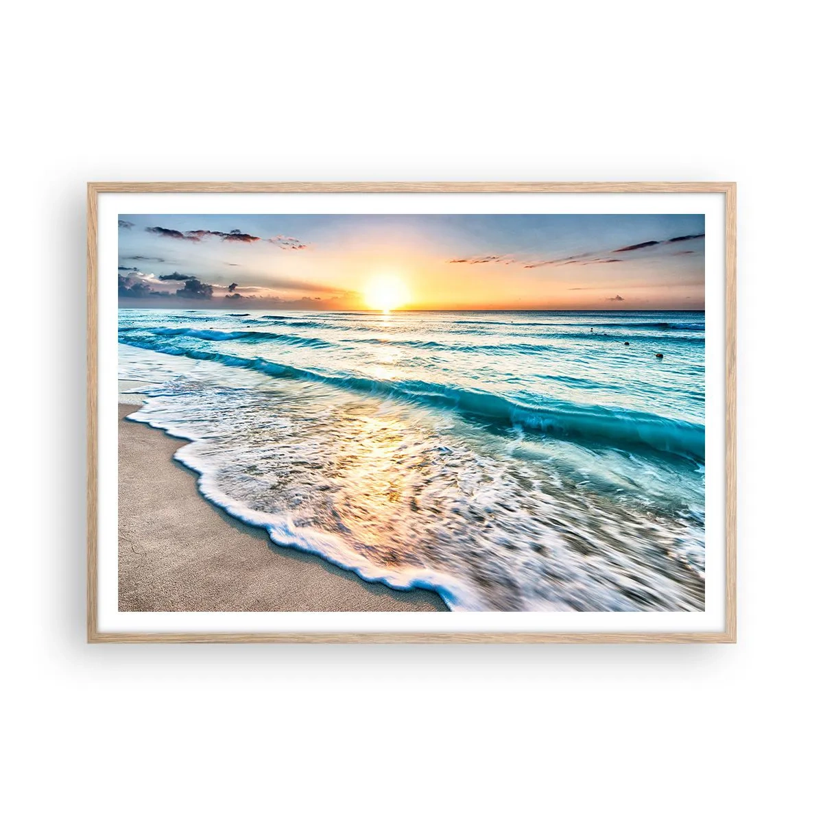 Poster in light oak frame - Sunset View - 100x70 cm