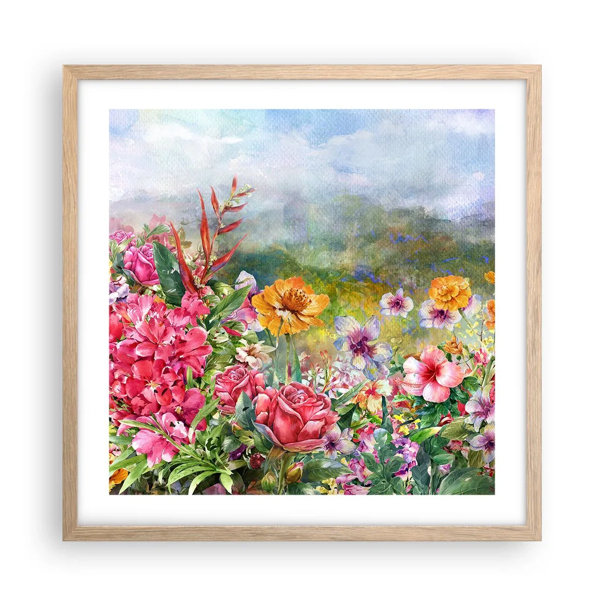 Poster in light oak frame - Garden which Went Crazy - 50x50 cm