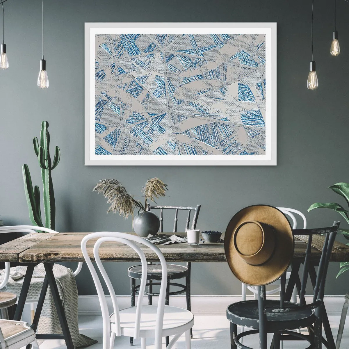 Poster in white frmae - In Blue and Grey Maze - 100x70 cm