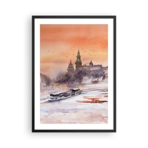 Poster in black frame - Watercolor cityscape at sunset - 50x70cm - Royal Sunset - Modern wall decoration for the living room and bedroom ARTTOR