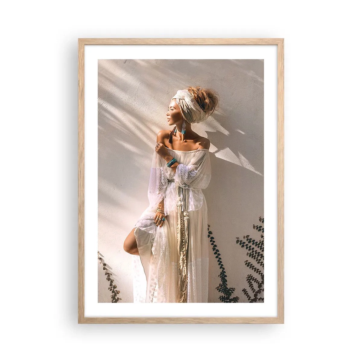 Poster in light oak frame - Sun and Girl - 50x70 cm