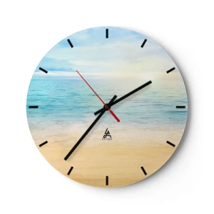 Wall clock - Clock on glass - A quiet beach with azure sea and clear sky - 30x30cm - The Big Blue - Modern wall decoration for the living room, kitchen, and bedroom ARTTOR