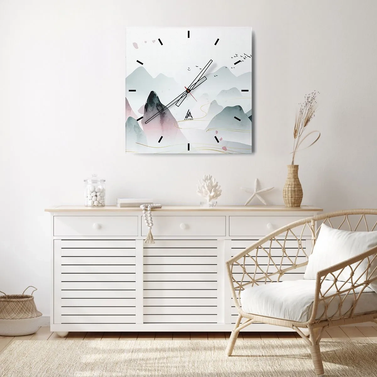 Wall clock - Clock on glass - Over the Peaks - 40x40 cm