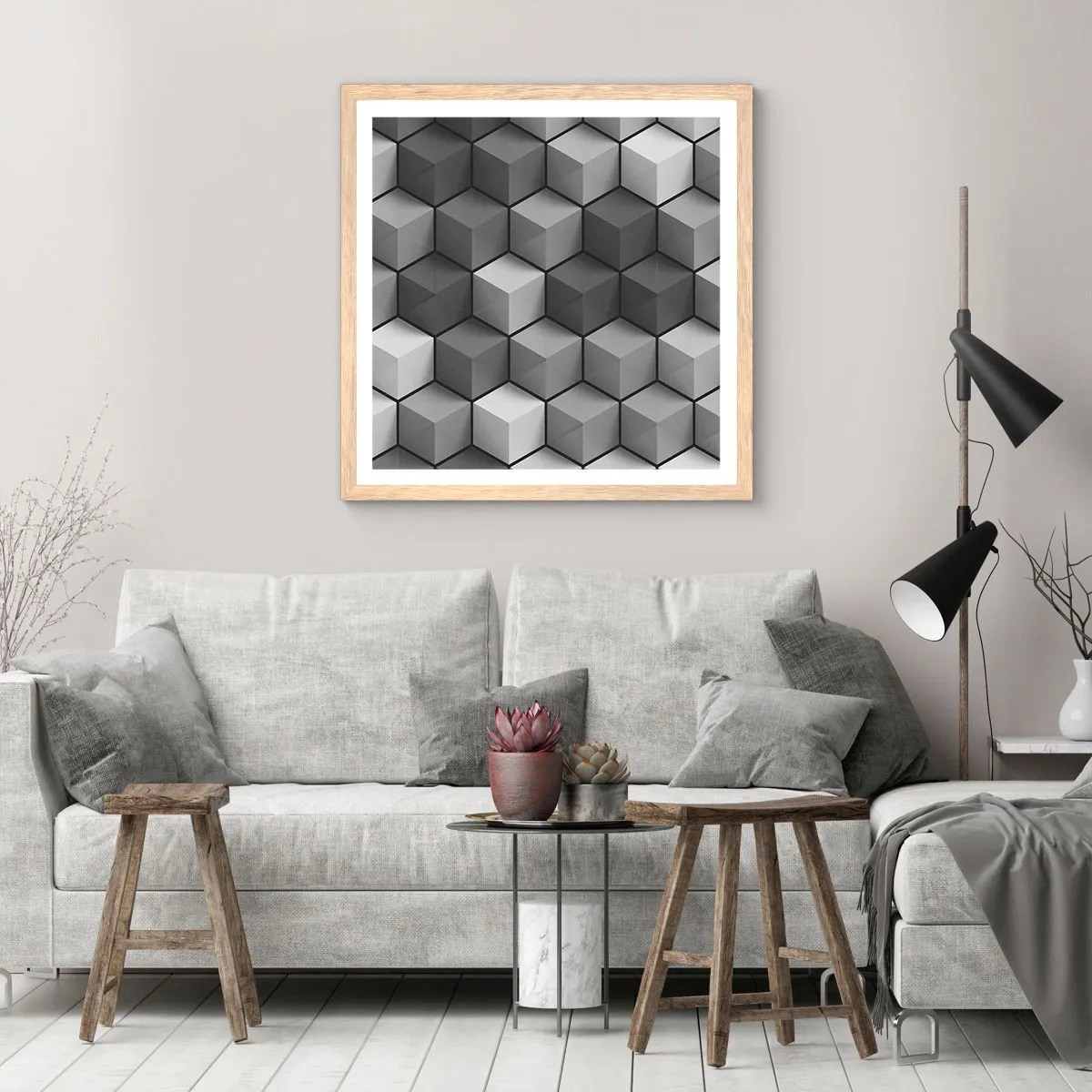 Poster in light oak frame - Cubist Jigsaw - 40x40 cm