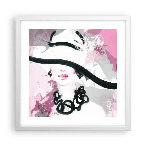 Poster in white frmae - Portrait of a Lady in Black and Pink - 40x40 cm