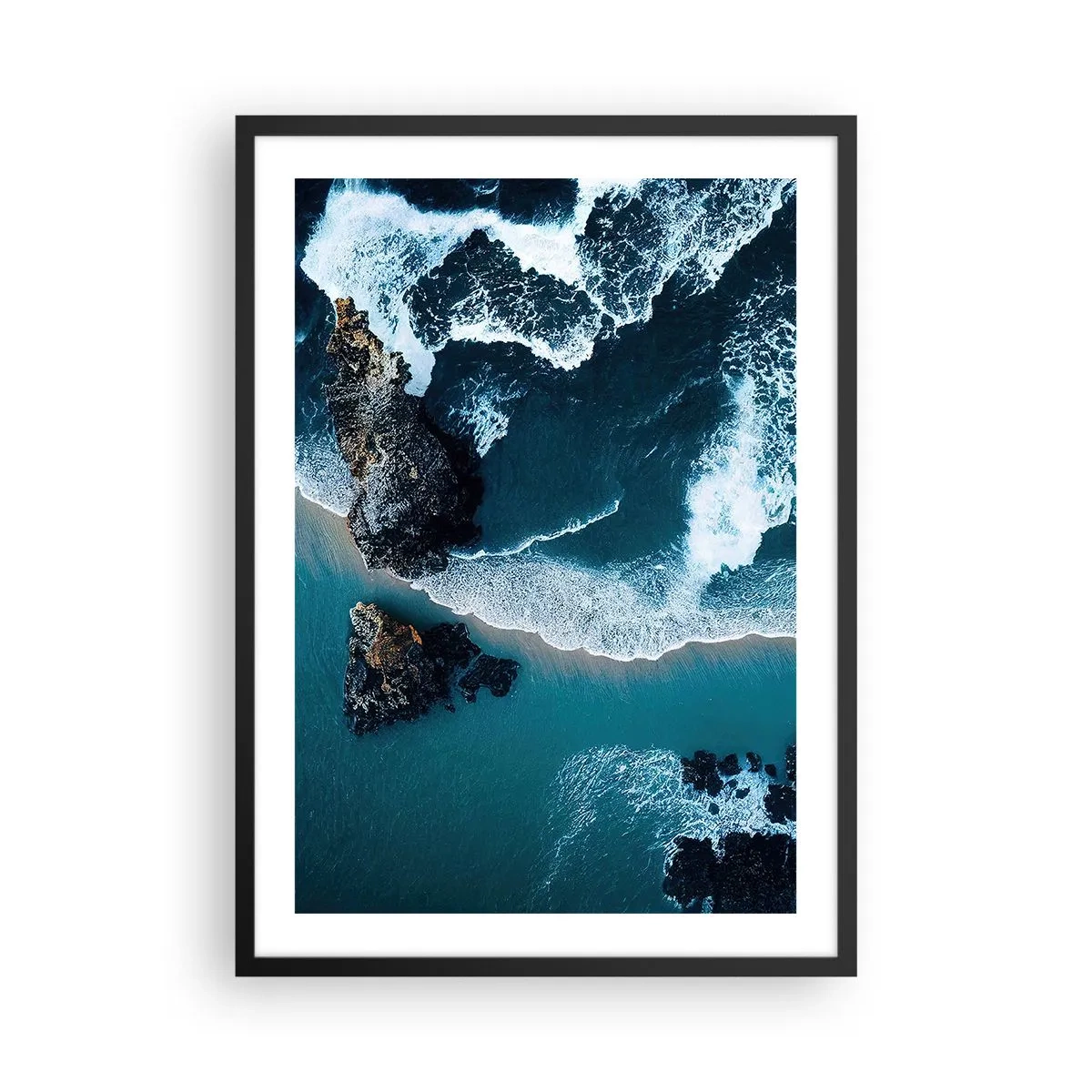 Poster in black frame - View of ocean waves crashing against the rocks - 50x70cm - Envelopped by Waves - Modern wall decoration for the living room and bedroom ARTTOR