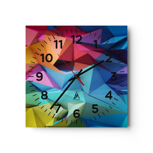 Wall clock - Clock on glass - Rainbow Origami - 30x30 cm