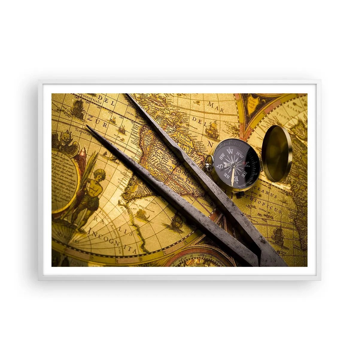 Poster in white frmae - With a Compass through the Seas - 100x70 cm