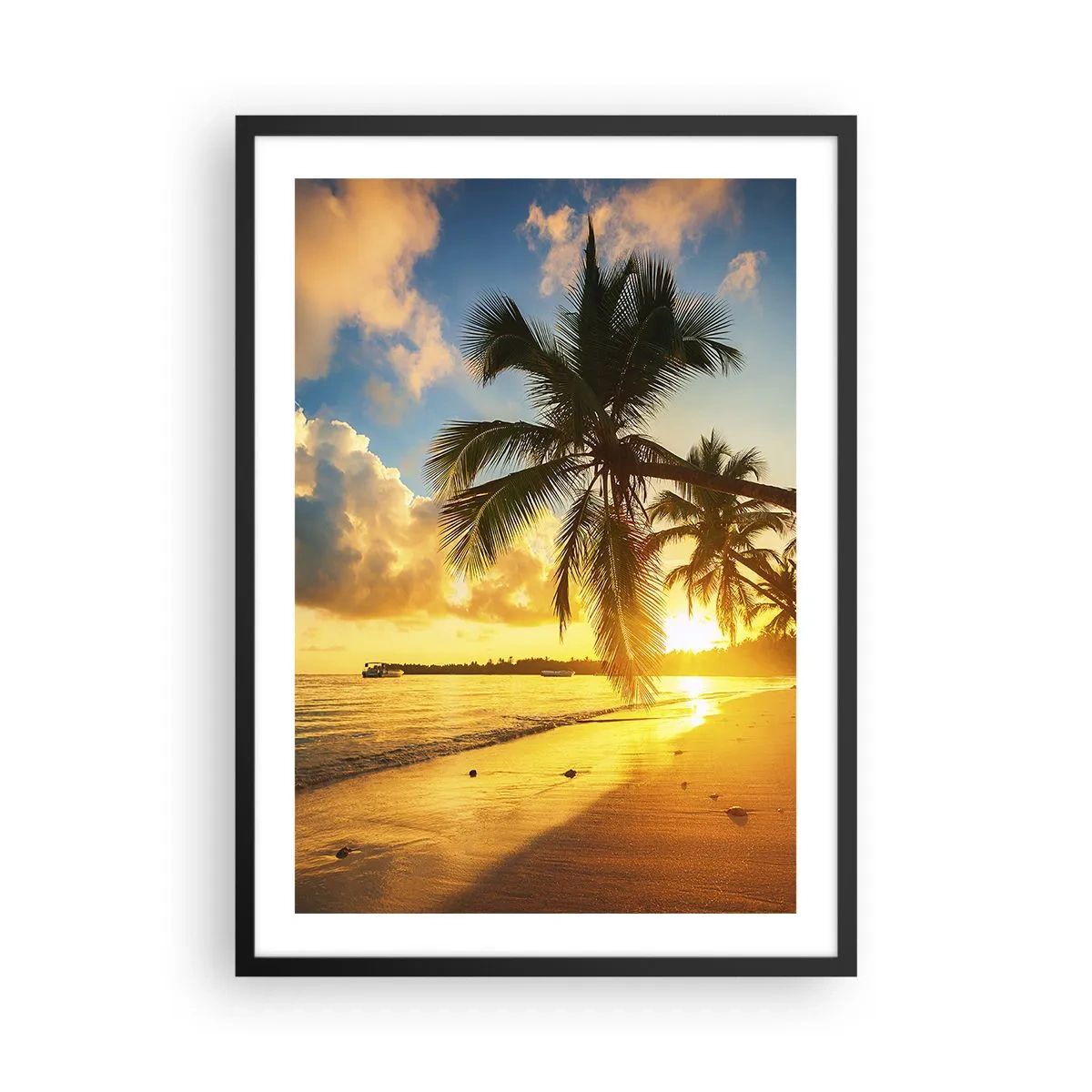 Poster in black frame - Tropical beach at sunset with palm trees - 50x70cm - Caribbean Dream - Modern wall decoration for the living room and bedroom ARTTOR