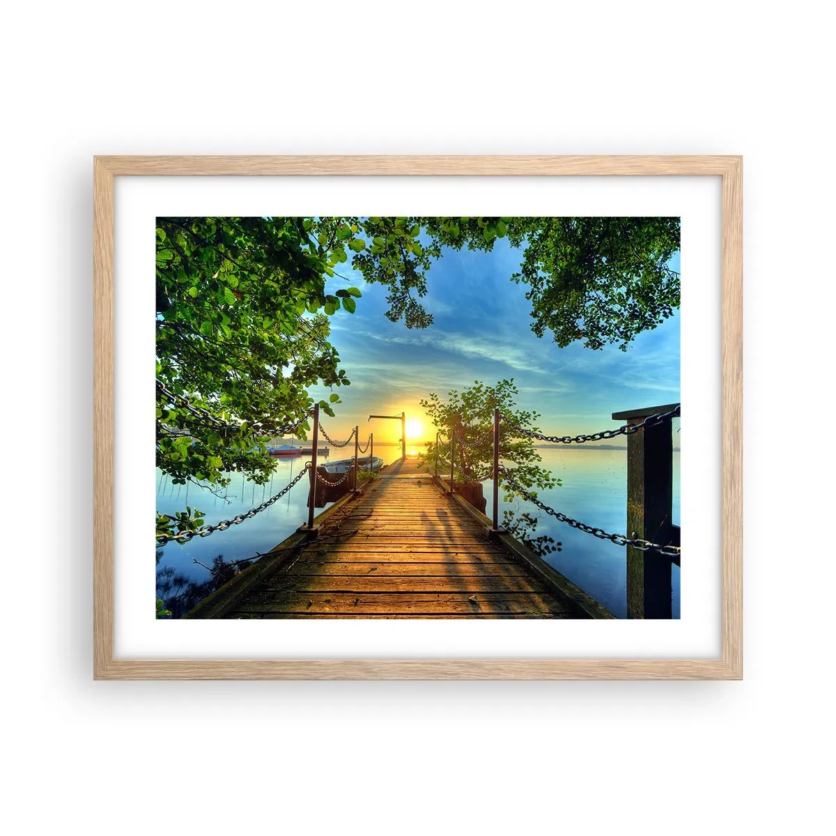 Poster in light oak frame - Sunset by the Water - 50x40 cm