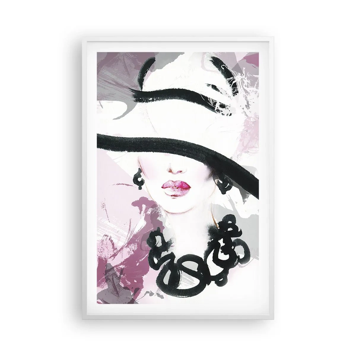 Poster in white frmae - Portrait of a Lady in Black and Pink - 61x91 cm