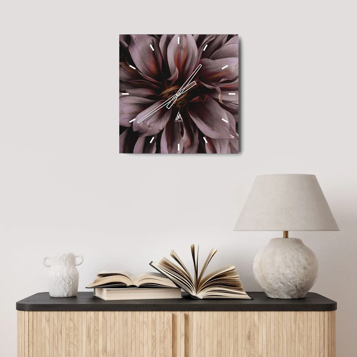 Wall clock - Clock on glass - Flowery Heart - 30x30 cm