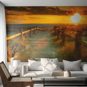 Custom Self-Adhesive Wallpaper Deluxe Sticker - Bathed in Old Gold - Landscape, Sea, Descent to the Beach