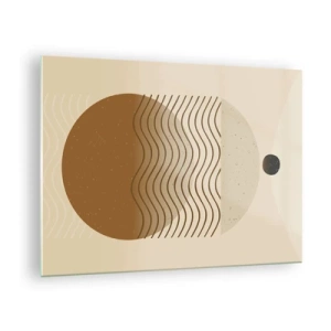 Glass picture - Geometric composition with waves and circles in beige colors - 70x50cm - About the Origin of Geometrical Figures - Modern wall decoration for the living room and bedroom ARTTOR