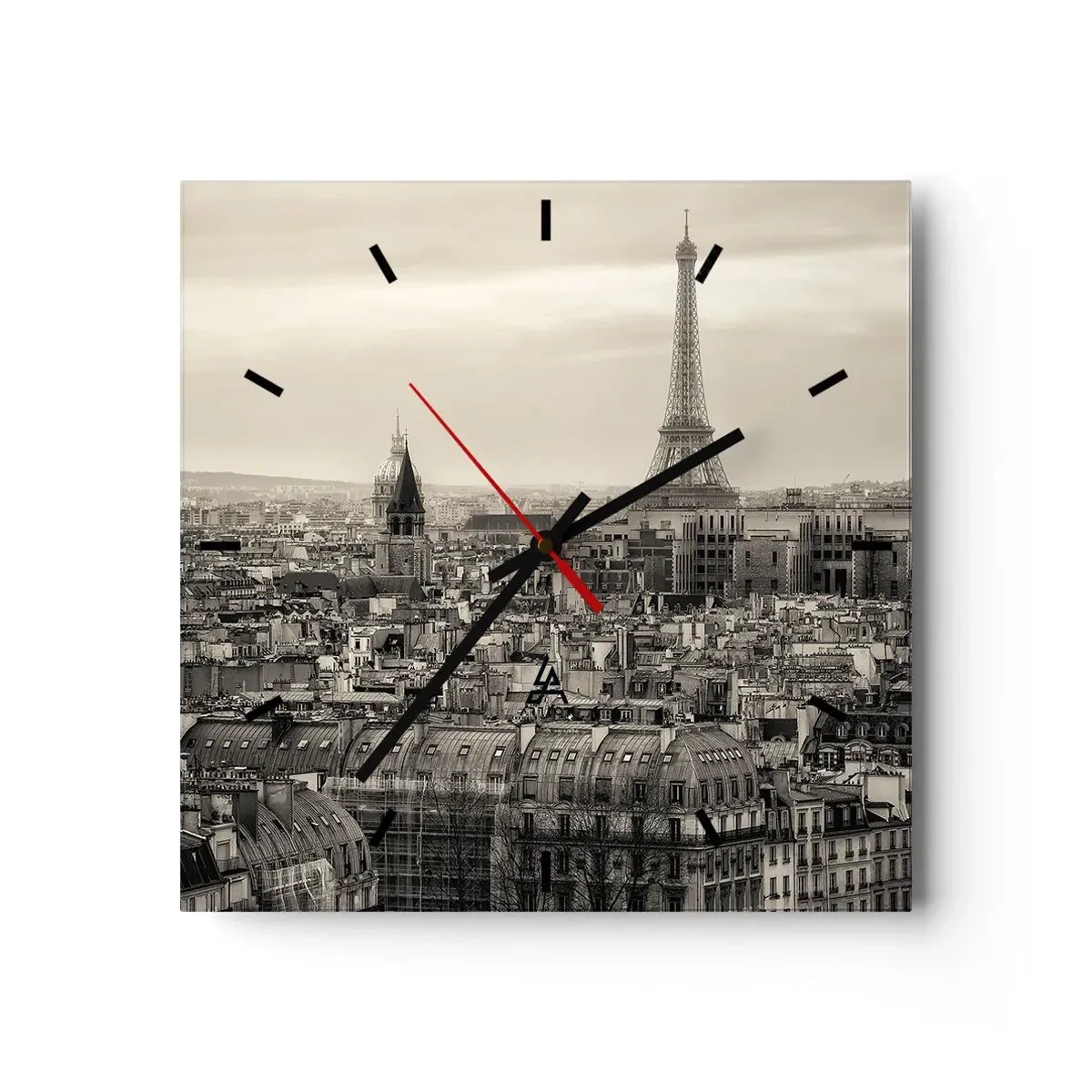Wall clock - Clock on glass - Over the Roofs of Paris - 30x30 cm