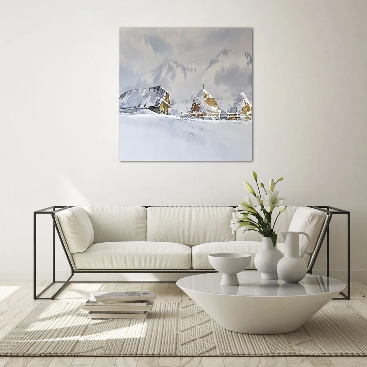 Glass picture - In a Snowy Valley - 40x40 cm