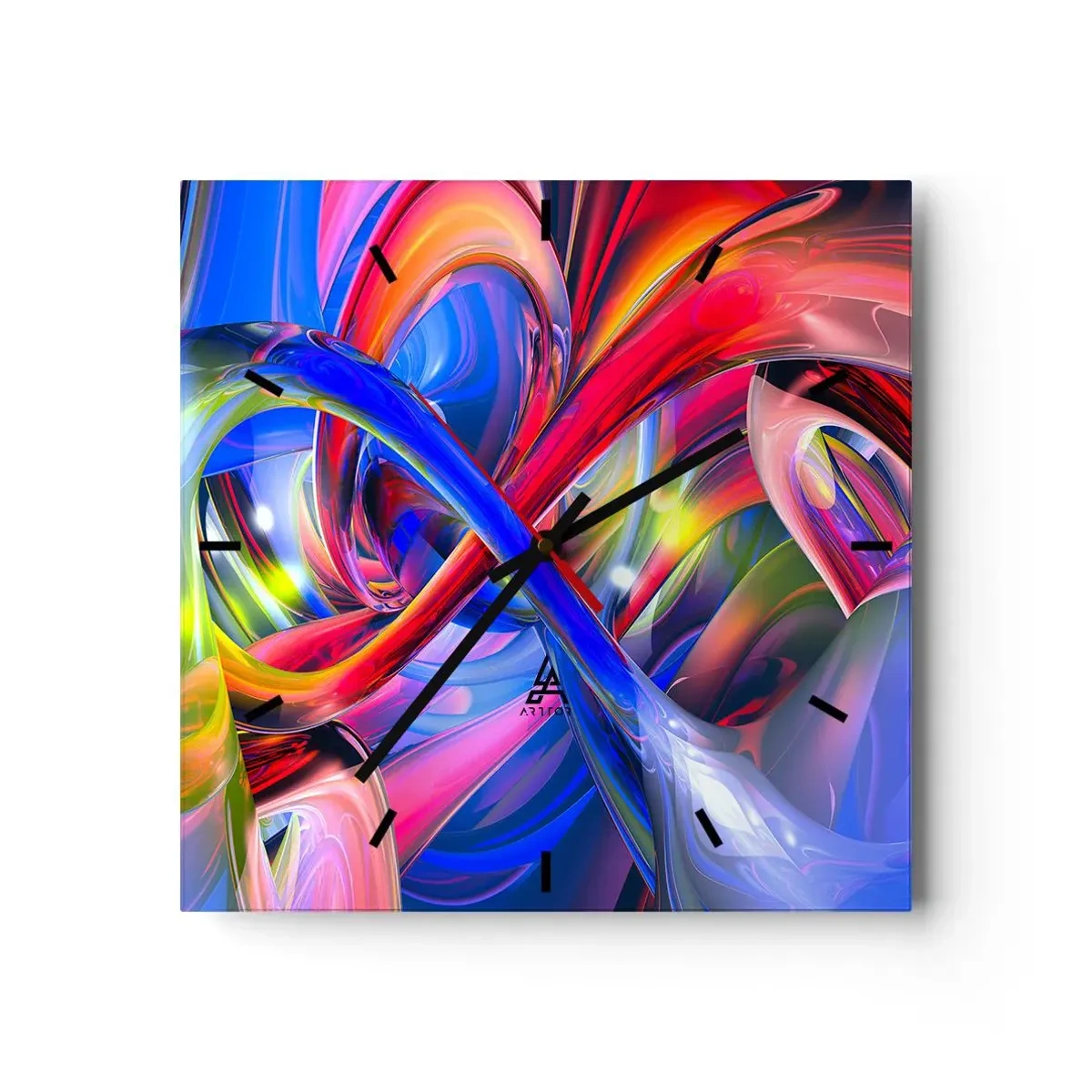 Wall clock - Clock on glass - Dance of Colours - 40x40 cm