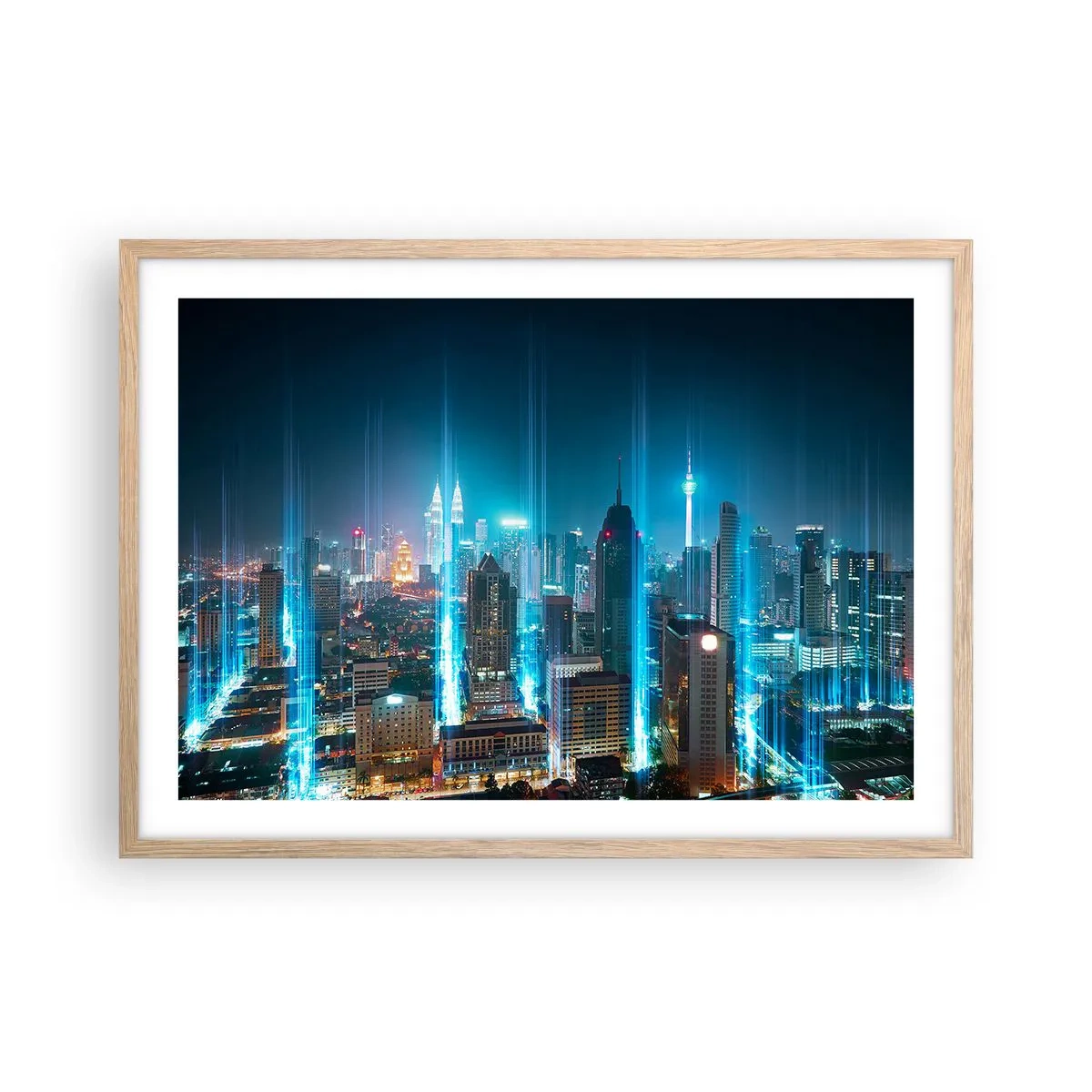 Poster in light oak frame - Berlin Lights - 70x50 cm