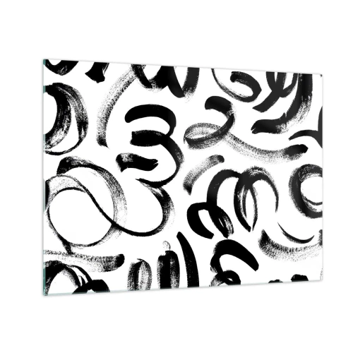 Glass picture - Black and white abstract brush strokes - 70x50cm - Black on White - Modern wall decoration for the living room and bedroom ARTTOR