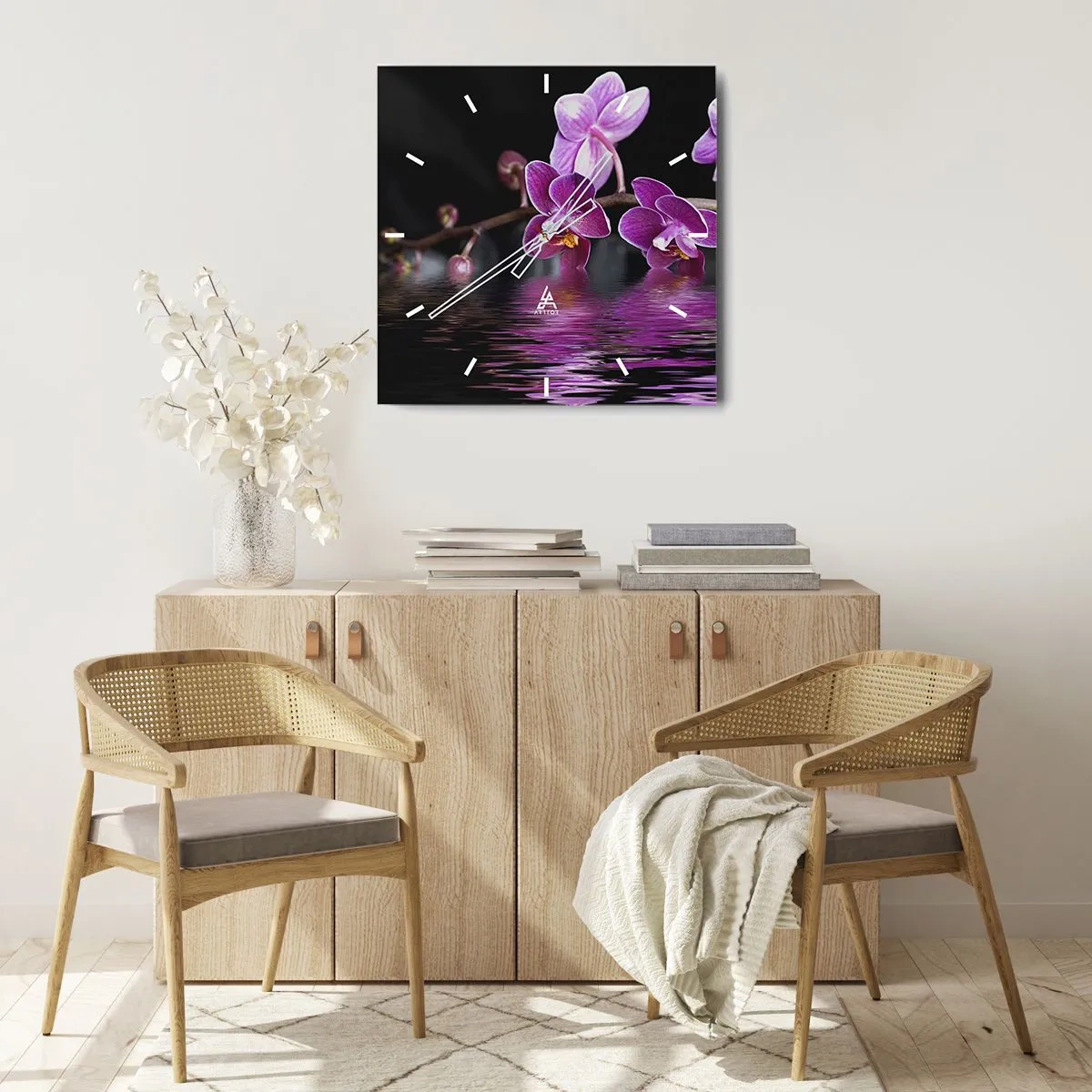 Wall clock - Clock on glass - Lilac Reflection of Beauty - 30x30 cm