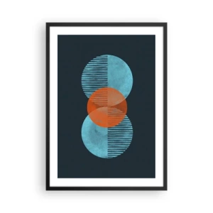 Poster in black frame - Symmetrical circles in shades of blue and orange with lines - 50x70cm - Symmetrical Composition - Modern wall decoration for the living room and bedroom ARTTOR