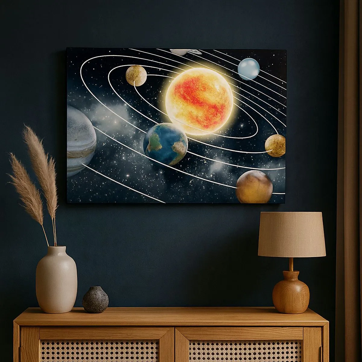 Canvas picture - Solar system with planets and sun in space - 70x50cm - Space Dance - Modern wall decoration for the living room and bedroom ARTTOR