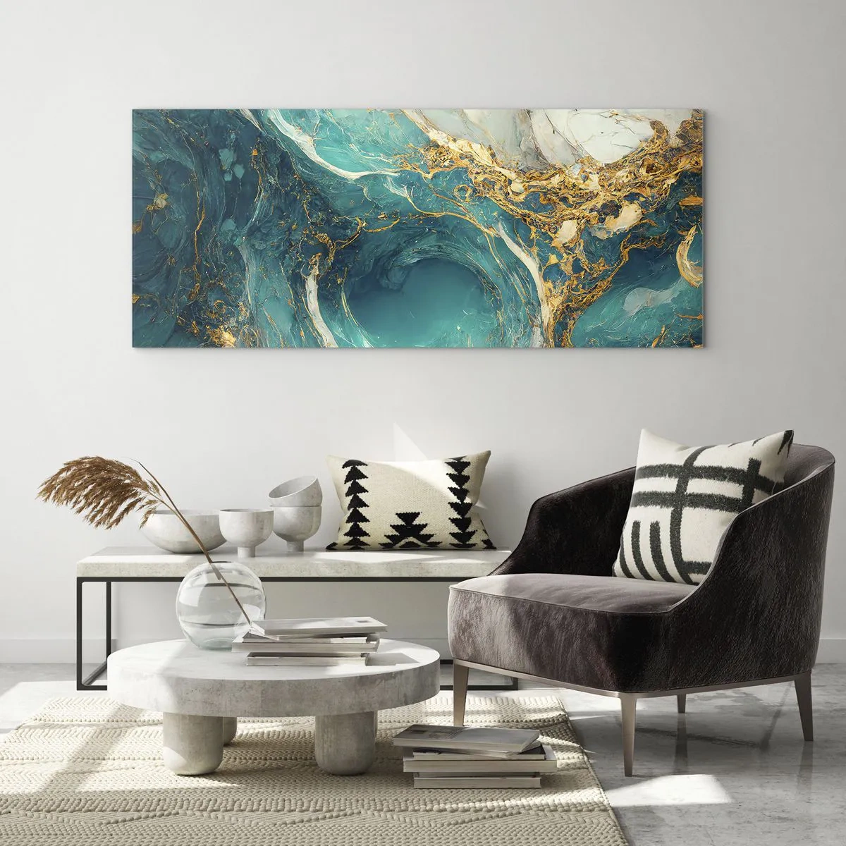Glass picture - Composition with Veins of Gold - 100x40 cm