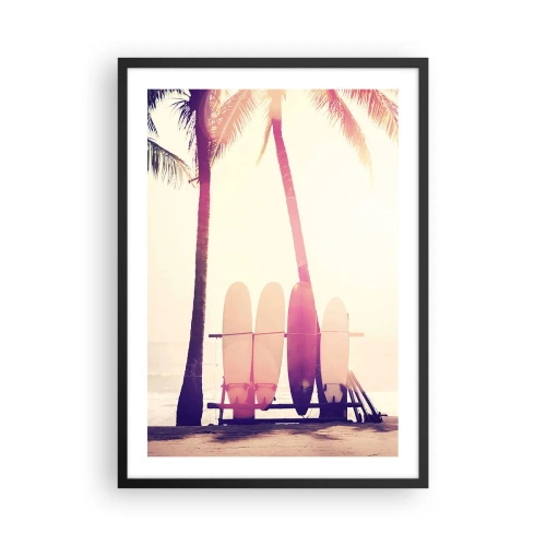 Poster in black frame - Surfboards lined up under palm trees on the beach - 50x70cm - It Will Be a Wonderful Day - Modern wall decoration for the living room and bedroom ARTTOR