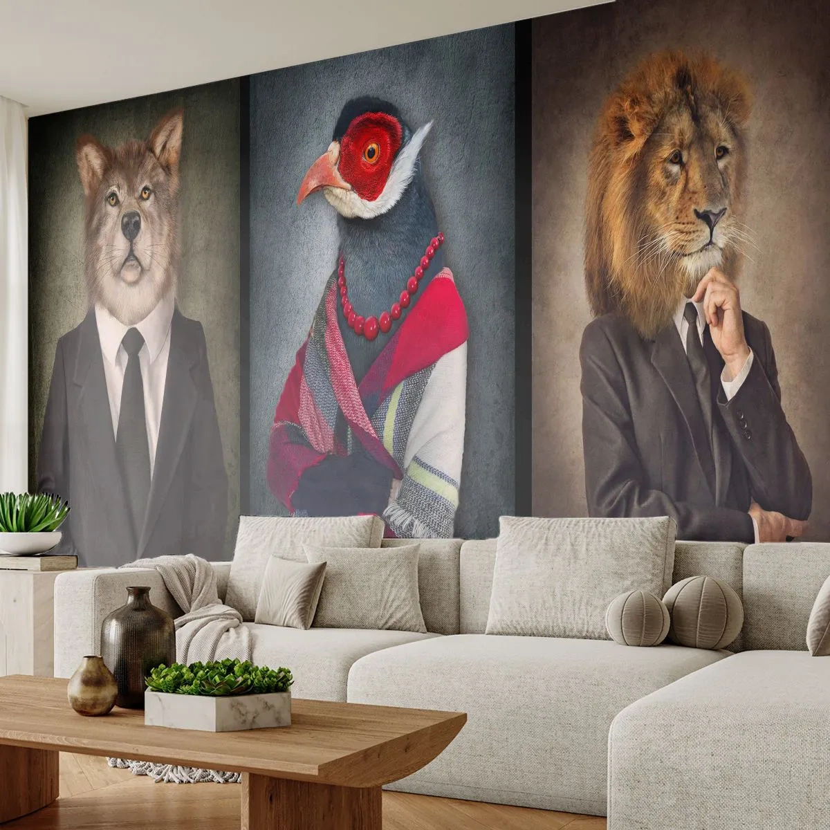 Photo Wallpaper Premium Canvas - What Am I Doing?! - Abstraction, Dog, Bird - 200x140 cm