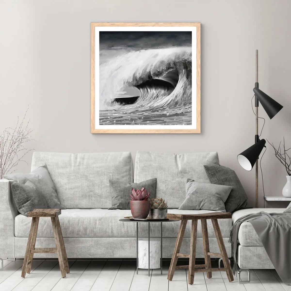 Poster in light oak frame - Wrath of the Ocean - 60x60 cm