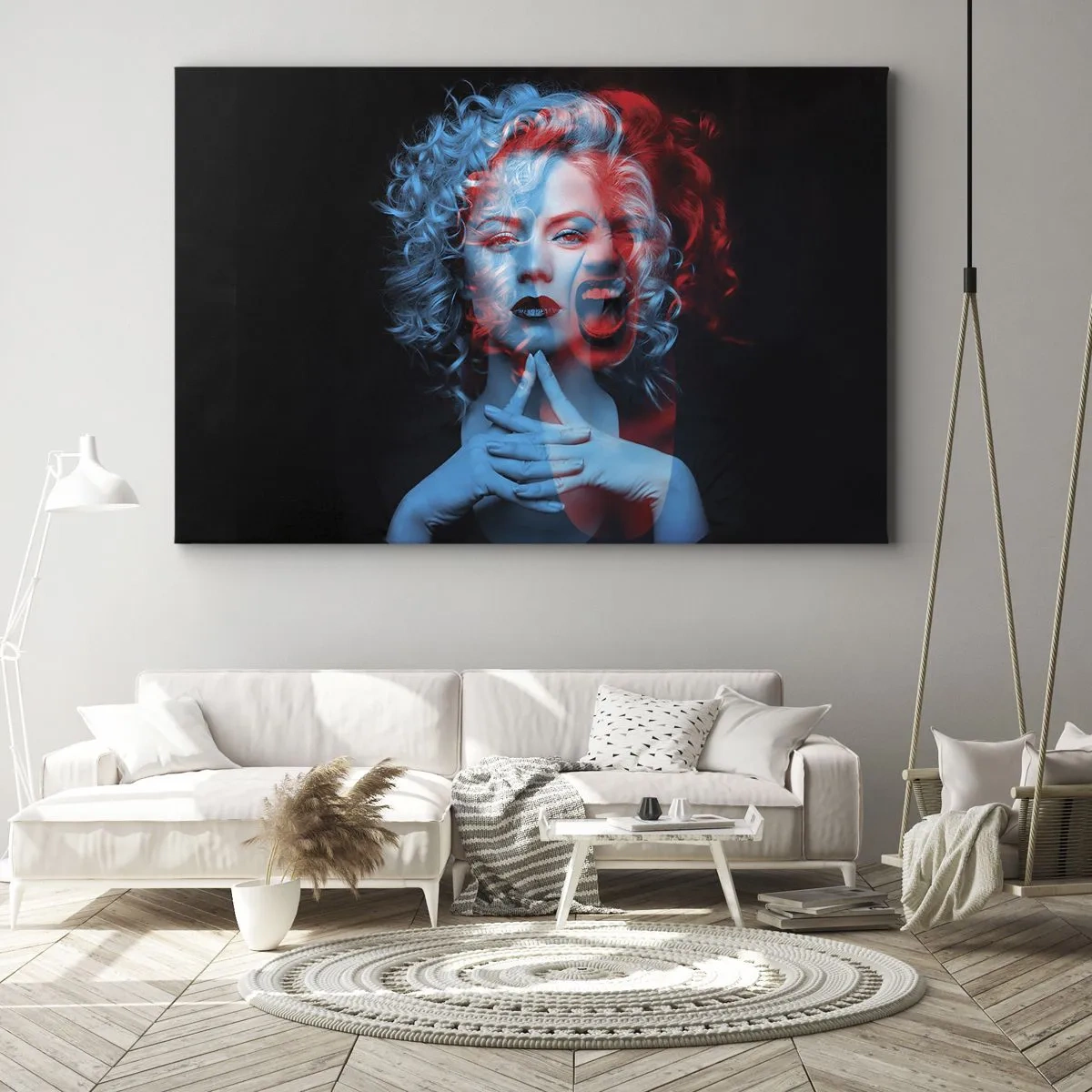Canvas picture - Double portrait of a woman in red and blue - 70x50cm - Alter Ego - Modern wall decoration for the living room and bedroom ARTTOR