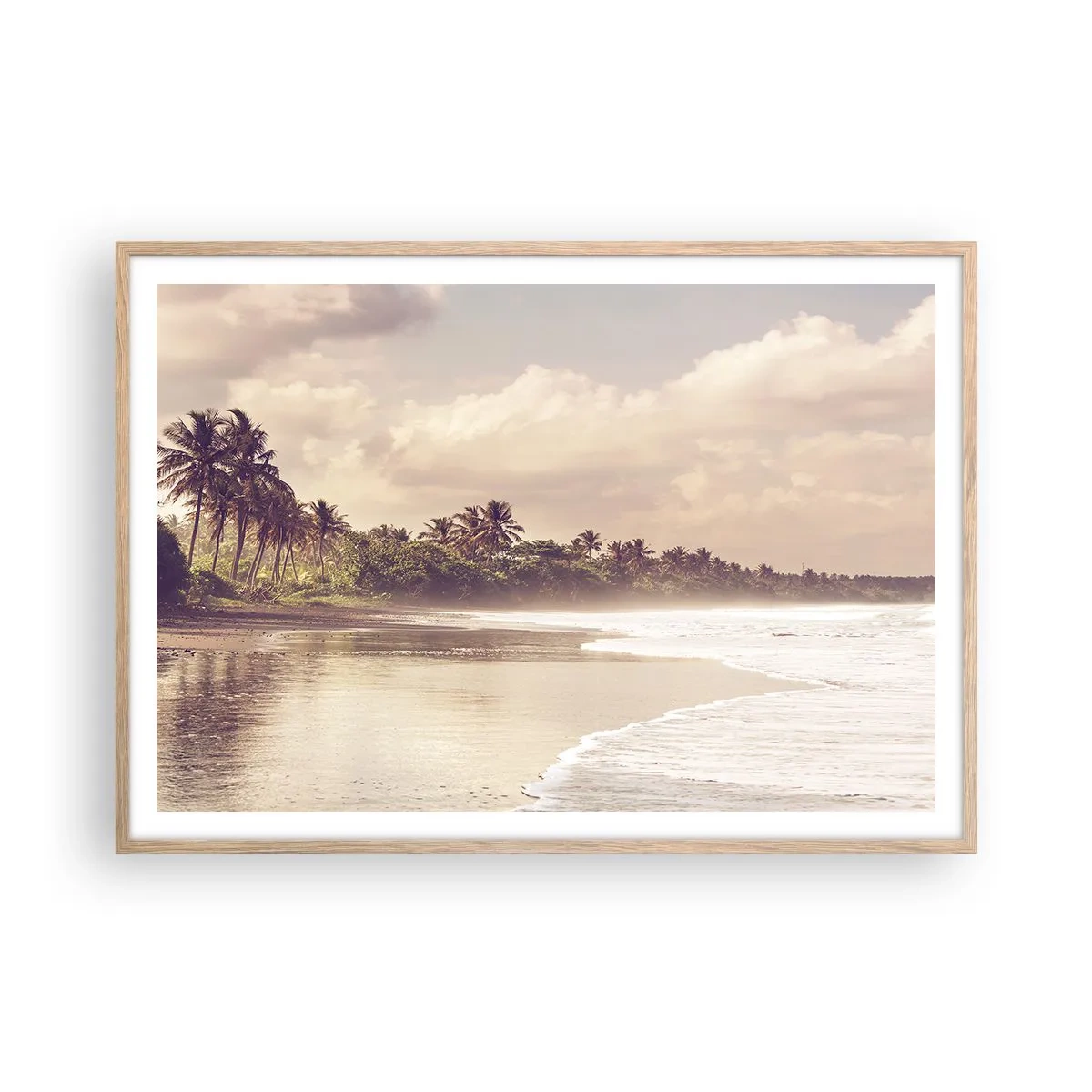 Poster in light oak frame - Caress of the Waves - 100x70 cm