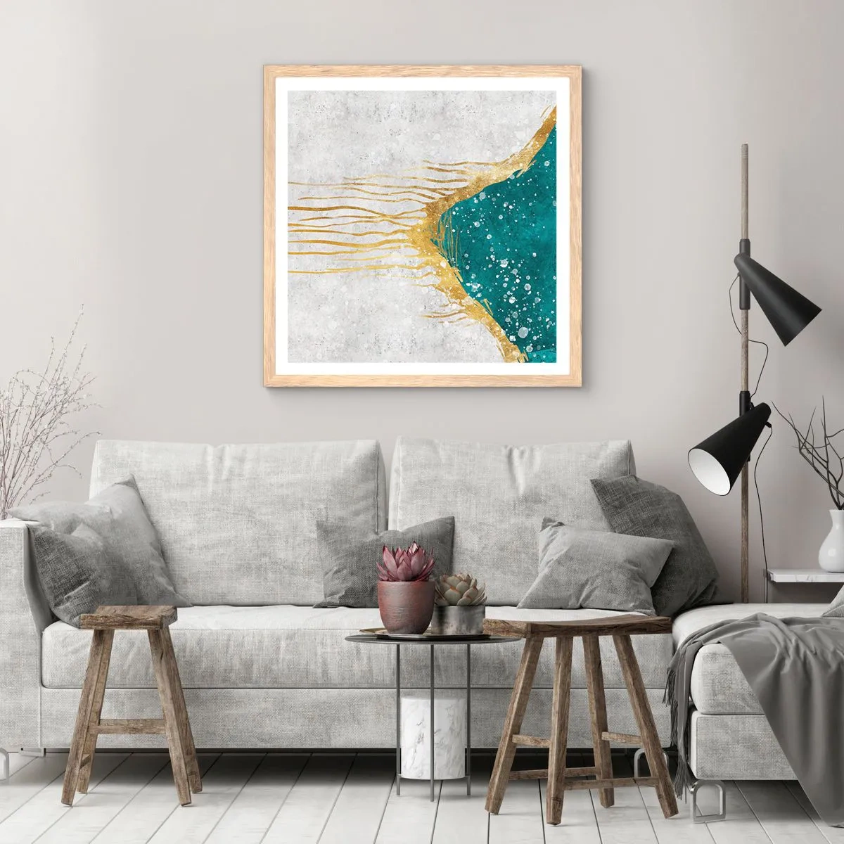 Poster in light oak frame - Golden Tide - 50x50 cm